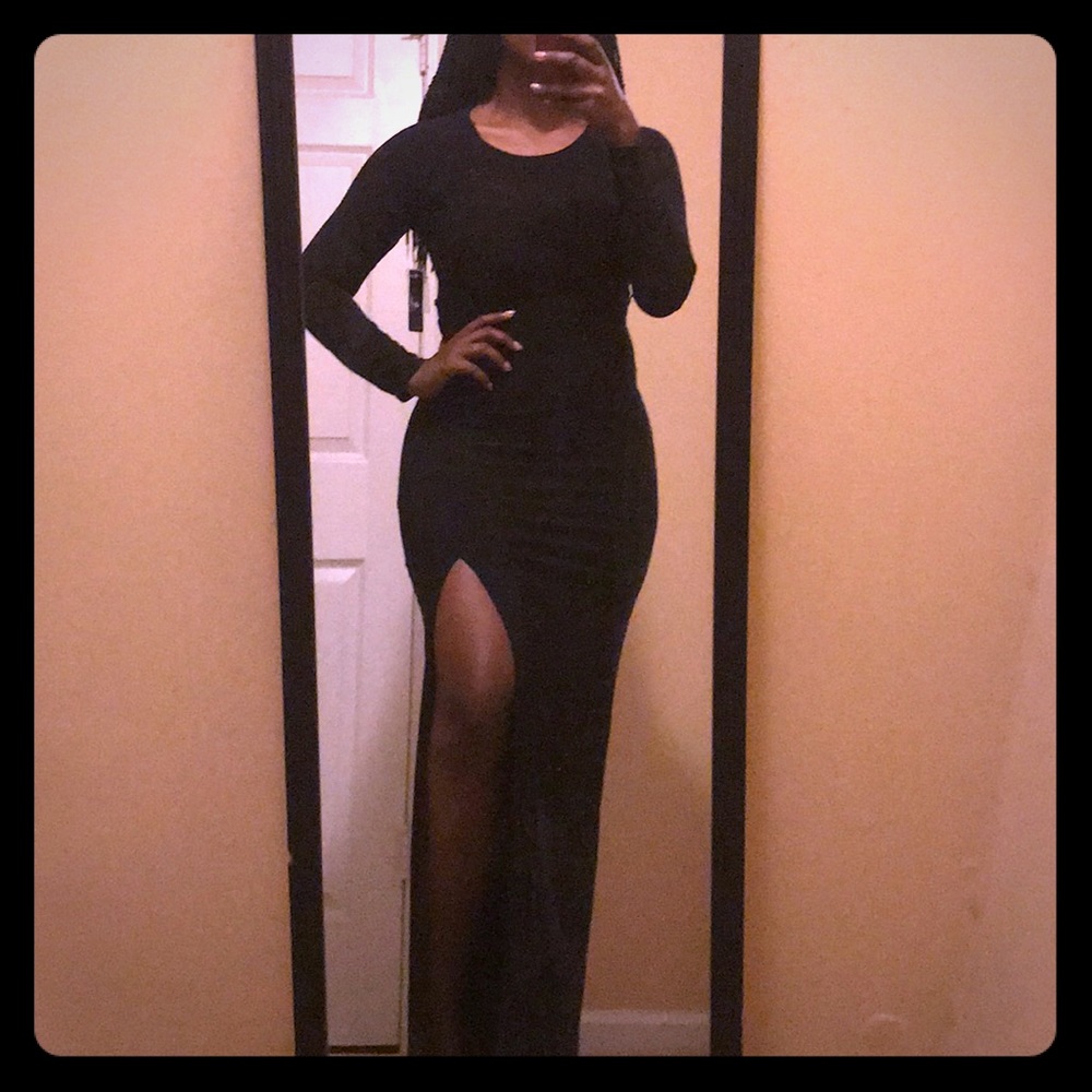 Bisou Bisou Black Maxi Dress with Thigh Split